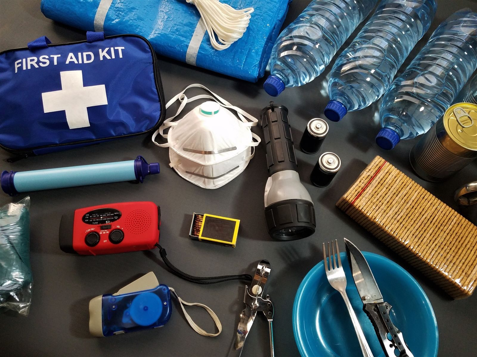 An emergency kit laid out ready